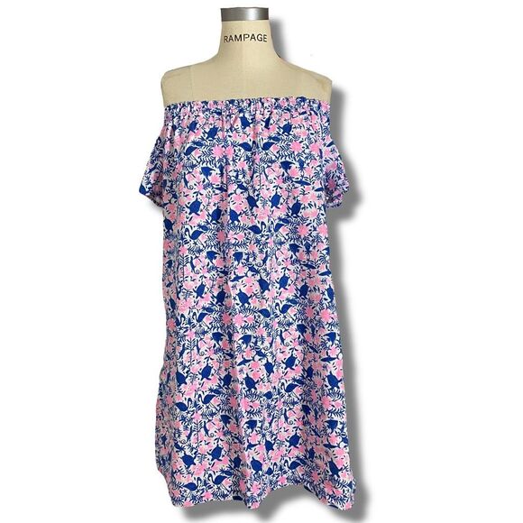 Vineyard Vines Girls Size XL Off The Shoulder A Line Dress Blue Pink Floral - Picture 1 of 6